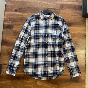 Sonoma Navy, Cream & Tan Plaid Button-Down Shirt